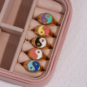 Stainless Steel Colorful Ying Yang Rings